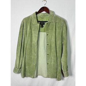JPR Outfit light green suede leather shacket contrast stitching sz Medium